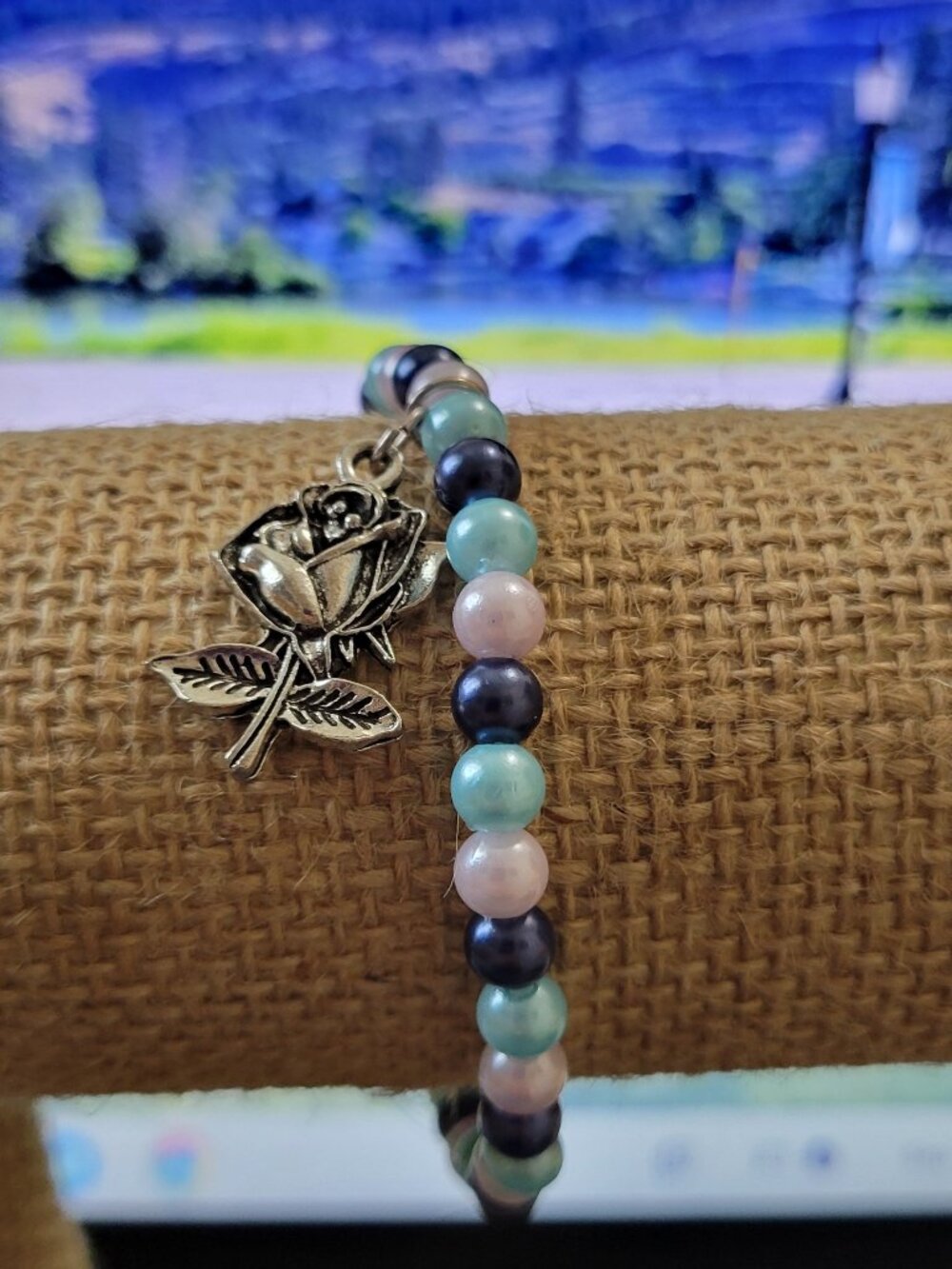Eye Catching Green White Purple Turquoise With Silver Charms